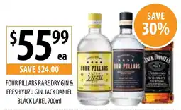 Supabarn Four pillars rare dry gin & fresh yuzu gin, jack daniel black label offer