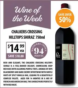 Supabarn Chalkers crossing hilltops shiraz offer