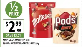 Supabarn Mars m&ms, maltesers and pods bags offer