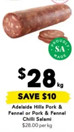 Drakes Adelaide Hills Pork & Fennel or Pork & Fennel Chilli Salami offer