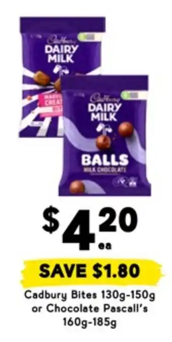 Drakes Cadbury Bites  or Chocolate Pascall's offer