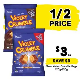 Drakes Menz Violet Crumble Bags 120g-150g offer