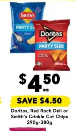 Drakes Doritos, Red Rock Deli or Smith's Crinkle Cut Chips 290g-380g offer