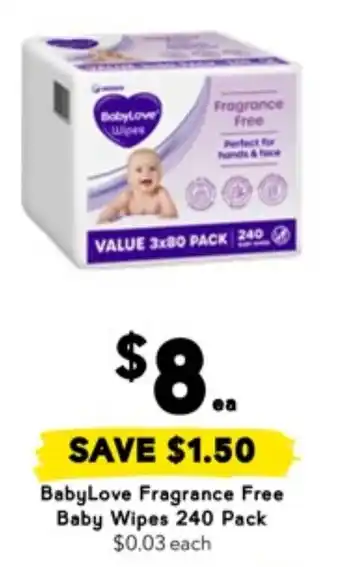 Drakes BabyLove Fragrance Free Baby Wipes offer