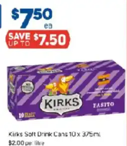 Foodland Kirks Soft Drink Cans 10 x 375ml offer