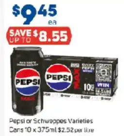 Foodland Pepsi or Schweppes Varieties Cans offer