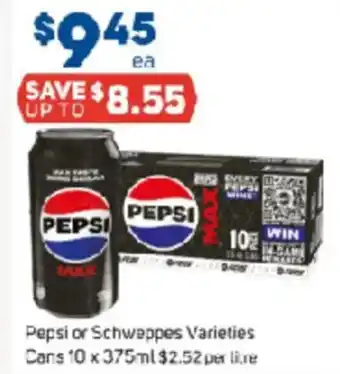 Foodland Pepsi or Schweppes Varieties Cans offer