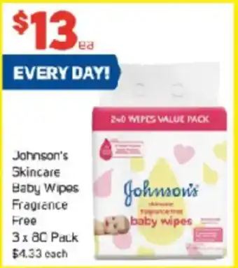 Foodland Johnson's Skincare Baby Wipes Fragrance Free offer