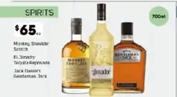 Foodland Monkey Shoulder Scotch Jimador Tequila Reposado Jack Daniel's Gentleman Jack offer