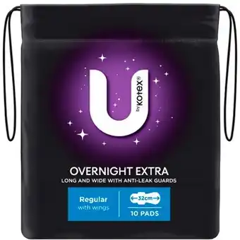 Discount Drug Stores U By Kotex Overnight Extra Pads with Wings 10 Pack offer