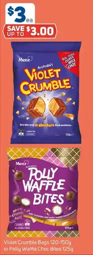 Foodland Violet Crumble Bags or Polly Waffle Choc Bites offer