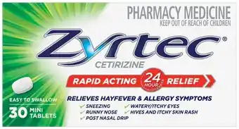 Discount Drug Stores Zyrtec Hayfever & Allergy Relief 30 Mini Tablets offer