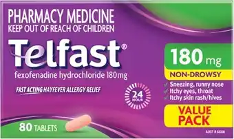 Discount Drug Stores Telfast Hayfever Allergy Relief 180mg Value Pack 80 Tablets offer