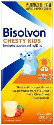 Discount Drug Stores Bisolvon Chesty Kids 6+ Oral Liquid Strawberry Flavour 200mL offer