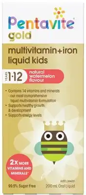 Discount Drug Stores Pentavite Gold Multivitamin + Iron Liquid Kids 1-12 Years Watermelon Flavour 200mL offer