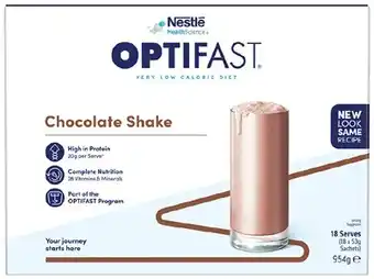 Discount Drug Stores Optifast VLCD Shake Chocolate Flavour 18 x 53g Sachets offer