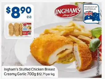 Foodland Ingham's Stuffed Chicken Breast Creamy Garlic offer