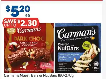 Foodland Carman's Muesli Bars or Nut Bars offer