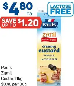 Foodland Pauls Zymil Custard offer