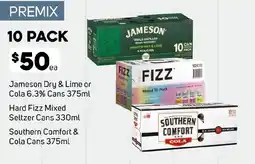 Foodland Jameson Dry & Lime, Hard Fizz Mixed, Southern Comfort & Cola Cans offer