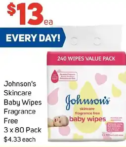 Foodland Johnson's Skincare Baby Wipes Fragrance Free offer