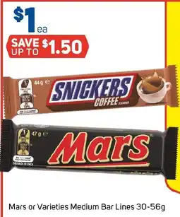 Foodland Mars or varieties medium bar lines offer