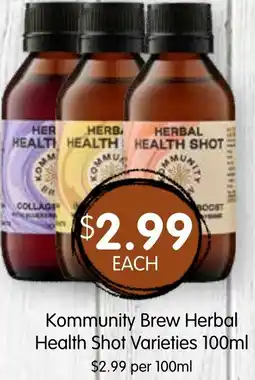 Spudshed Kommunity Brew Herbal Health Shot Varieties offer