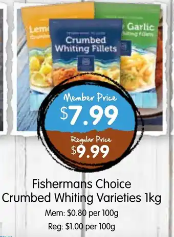 Spudshed Fishermans Choice Crumbed Whiting Varieties offer