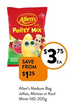 Foodworks Allen's Medium Bag Jellies, Minties or Kool offer