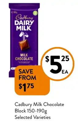 Foodworks Cadbury Milk Chocolate Block offer