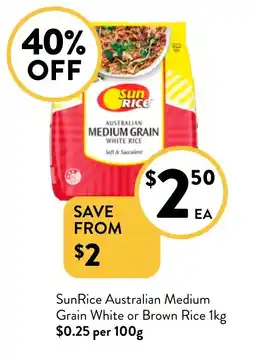 Foodworks SunRice Australian Medium Grain White or Brown Rice offer