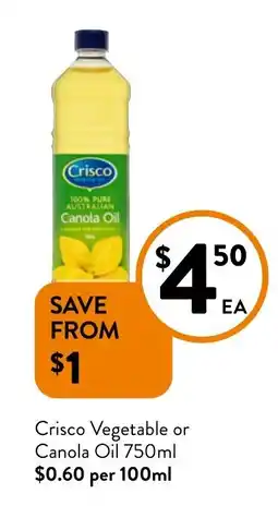 Foodworks Crisco Vegetable or Canola Oil offer