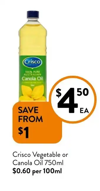 Foodworks Crisco Vegetable or Canola Oil offer