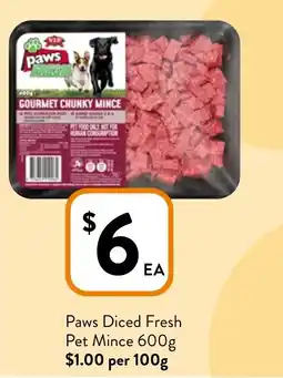 Foodworks Paws Diced Fresh Pet Mince offer