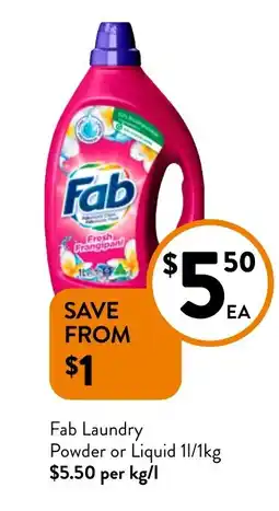 Foodworks Fab Laundry Powder or Liquid offer