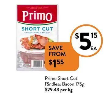 Foodworks Primo Short Cut Rindless Bacon offer