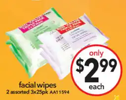 Cheap as Chips facial wipes 2 assorted 3x25pk offer