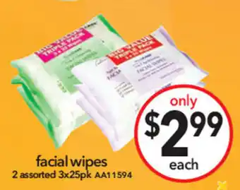 Cheap as Chips facial wipes 2 assorted 3x25pk offer