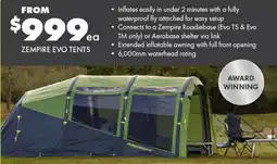 BCF Zempire evo tents offer