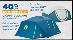 BCF Coleman quickdome & pop up tents offer