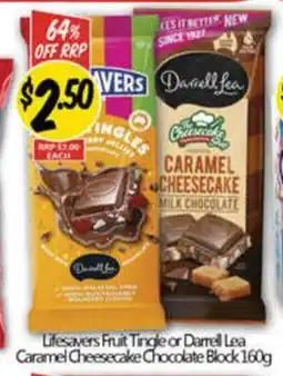 NQR Lifesavers Fruit Tingle or Darrell Lea Caramel Cheesecake Chocolate Block offer