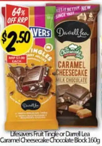 NQR Lifesavers Fruit Tingle or Darrell Lea Caramel Cheesecake Chocolate Block offer