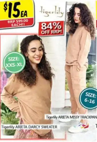 NQR Tigerlily ARIETA DARCY SWEATER, Tigerlily ARIETA MISSY TRACKPANTS offer