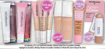 NQR MCoBeauty. 2 in 1 Lip Treatment Varieties, Mirade Hydra Glow Foundation Varieties, offer