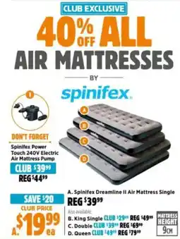 Anaconda Spinifex Dreamline II Air Mattress Single, King Single, Double CLUB offer