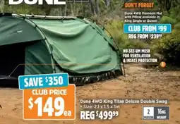 Anaconda Dune 4WD King Titan Deluxe Double Swag offer