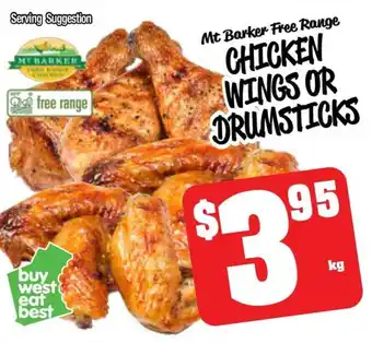 Farmer Jack's Mt Barker Free Range CHICKEN WINGS OR DRUMSTICKS offer