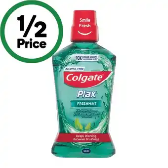 Woolworths Colgate Mouthwash Freshmint Alcohol Free Plax 500ml offer