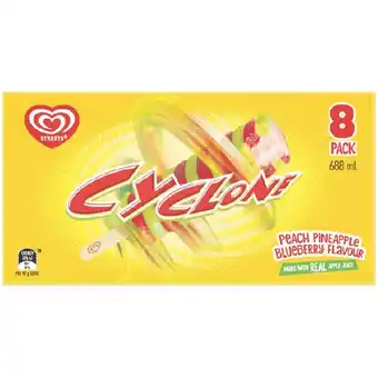 Woolworths Streets Calippo 575ml Pk 10 or Cyclone 688ml Pk 8 offer