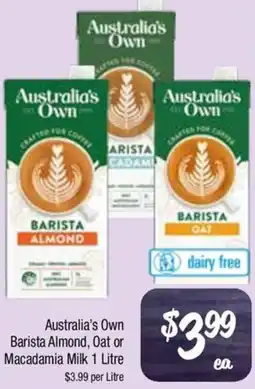 Farmer Jack's Australia's Own Barista Almond, Oat or Macadamia Milk offer